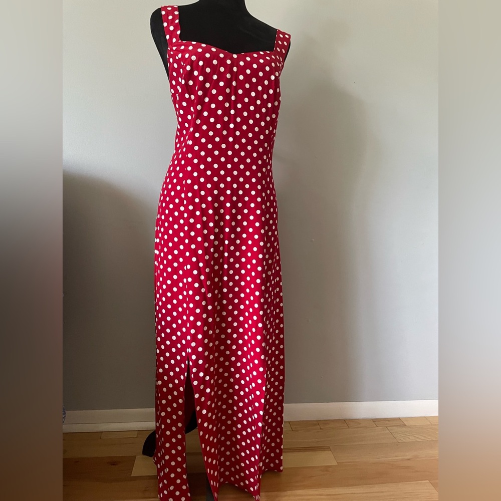 Red & White Polka Dot Midi Dress